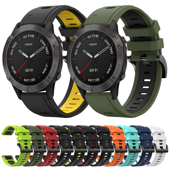 สำหรับ-garmin-fenix-6-sapphire-gps-22mm-สายนาฬิกาข้อมือซิลิโคนกีฬาสองสี-สีขาว-สีดำ-ขายเอง