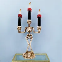 Halloween Skull Candle Holder Light, Skeleton Skeleton Flameless Candle Lamp Party Bar Decoration LED Lamp Batteries Powered