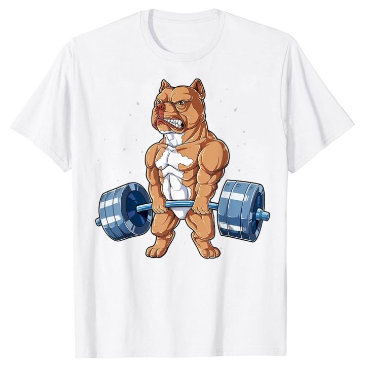 โรงยิม-pit-bull-dog-ยกน้ำหนักตลกแขนสั้นเสื้อยืดกราฟิก-streetwear-วันเกิดของขวัญฤดูร้อน-deadlift-pitbull-เสื้อยืด