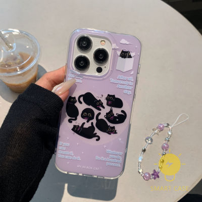 For เคสไอโฟน 14 Pro Max [Black Cat Cute Chain] เคส Phone Case For iPhone 14 Pro Max Plus 13 12 11 For เคสไอโฟน11 Ins Korean Style Retro Classic Couple Shockproof Protective TPU Cover Shell