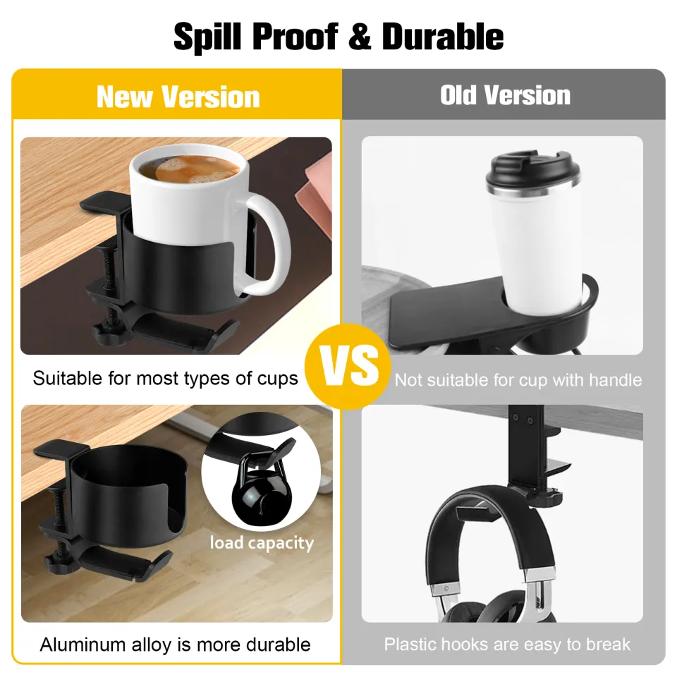 2 In 1 Desk Cup Holder with Headphone Hanger OOKUU Anti-Spill Cup
