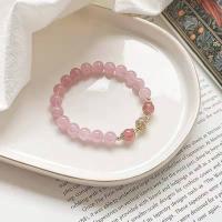 สร้อยข้อมือหินสตรอเบอรี่ควอตซ์ (Strawberry Quartz) และหินโรสควอตซ์สีชมพูกุหลาบ เกรด AAAโชคดี มั่งคั่ง ความรัก