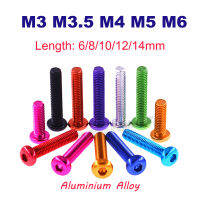 5pcs M3 M3.5 M4 M5 M6 รอบอลูมิเนียมสกรู Hex ซ็อกเก็ตหัวปุ่ม Allen Bolt Cap สกรูเครื่องกลความยาว 6 ~ 14 มม.Anodized-asdewrwerds