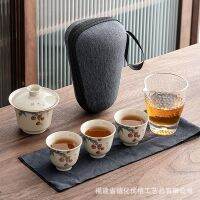 [COD] gray ceramic quick-off one cups outdoor portable kung fu tea set travel