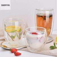 SHENYIA แก้วน้ำทนความร้อนได้แบบสร้างสรรค์ขนาด80 ~ 650มล. แก้วแก้วทำด้วยมือผนังสองชั้นถ้วยกาแฟเอสเปรสโซเหยือกแก้วแก้วเบียร์