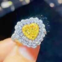แหวนแต่งงานผู้หญิงแหวนหมั้นเงินแท้925 CZ เพชรสีเหลือง