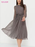 S. Gaun Polka Lengan Panjang Motif Polkadot Elegan Rasa Sifon Leher O Gaun Sundress Kasual Wanita Segaris A Vestidos De Midi Antik