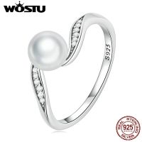 WOSTU 925 Sterling Silver Pearl Rings With Zircon Gemstone Open Finger Ring Fine Accessories For Wedding Engagement Party Gift