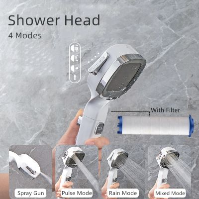 4 Modes High Pressure Shower Head Sprayer Water Saving Adjustable Shower with Switch on Off Button Nozzle Filter for Bathroom Showerheads