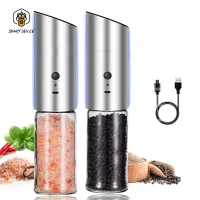 โปรโมชั่น Flash Sale : 1Pcs Electric Salt and Pepper Grinder USB Rechargeable Salt and Pepper Shaker Automatic Spice Mill with Adjustable Coarseness