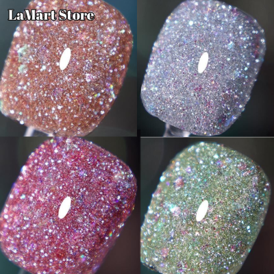 LaMart Store💅🏻 ยาทาเล็บ 6 สีแฟลช กาวติดเล็บสะท้อนแสง UV/LED เจลทาเล็บเจลทาเล็บแวววาว Flash Diamond Gel Nail P-olish Semi Permanent Nail Gel Manicure Nail Glue
