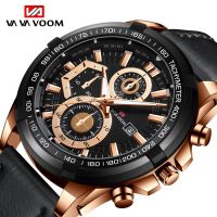 Top Mens Sports Watch Fashion Rose Gold Black Genuine Leather Luminous Waterproof Calendar Quartz Mens Watch Relogio Masculino