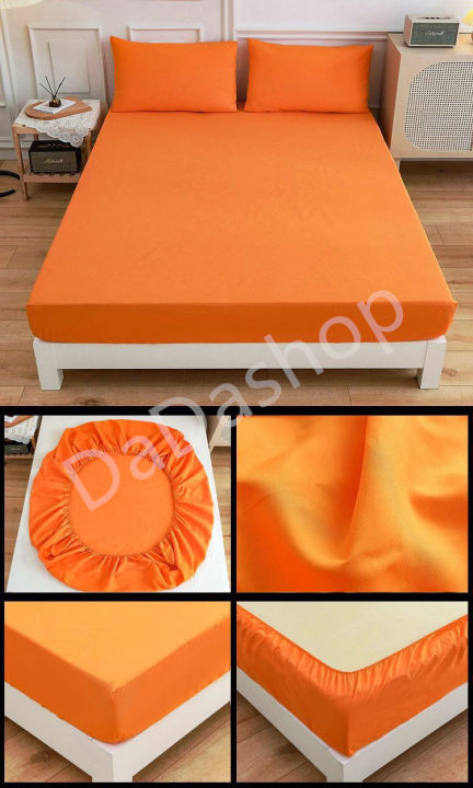 ชุดผ้าปูที่นอน-da1-12-สีส้ม-แบบรัดรอบเตียง-ขนาด-3-5-ฟุต-5-ฟุต-6-ฟุต-พร้อมปลอกหมอน-3-in1-เตียงสูง10นิ้ว-ไม่มีรอยต่อ-ไม่ลอกง่าย