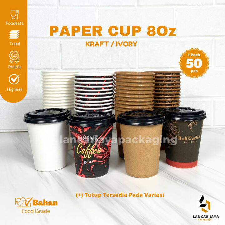 [50 PCS] Paper Cup 8 Oz 240ml Gelas Kertas Teh Kopi Tahan Panas ...