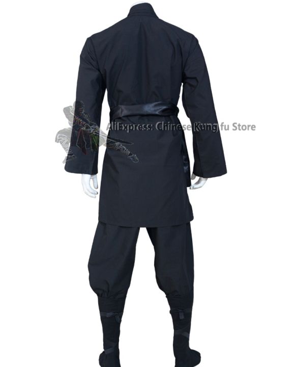 ks-ชุดเส้าหลินกังฟูผ้าคอตตอนสีดำชุดเครื่องแบบไทชิชุดคาราเต้เทควันโดเสื้อผ้ามีปีกศิลปะการต่อสู้