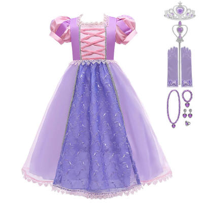 MUABABY Girls Magic Hair Dress Lace Sequins Patchwork Princess Frocks Children Tulle Embroidery Gown Halloween Fancy Costumes