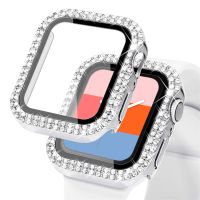 Diamond Cover For Apple Watch 7 6 se 40/44mm 41/45mm iWatch Series 5 3 38/42mm Protective Bumper Case Tempered Glass Film Covers