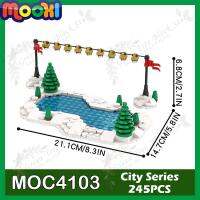 MOC4103 245ชิ้นลานสเก็ตเทศกาลคริสต์มาสบล็อกตัวต่อฉาก DIY โมเดลสวนสนุกในเมืองสำหรับฤดูหนาวอิฐประกอบของเล่นสำหรับเด็ก