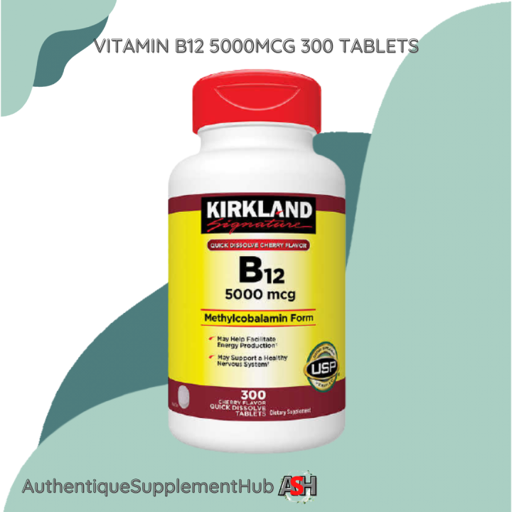 Kirkland Vitamin B12 5000mcg, 300 Quick Dissolve Tablets For Healthy Nervous System and Energy