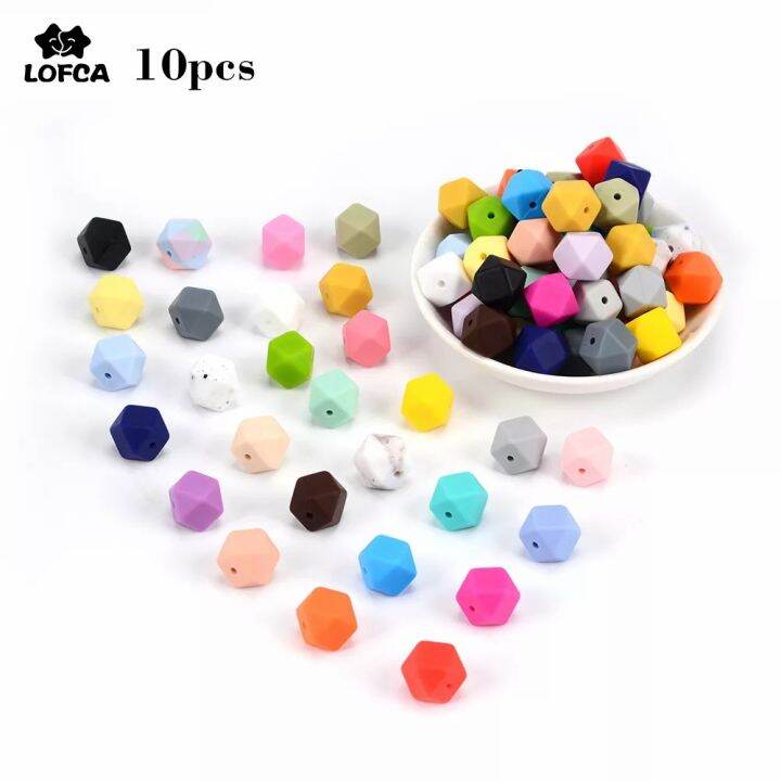 lofca-10pcs-mini-hexagon-silicone-beads-14mm-teether-baby-teething-beads-bpa-free-baby-silicone-toys-for-necklace-making