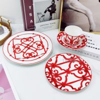 [Hot On Sale] European Set, Bone China Dinner Plate, Spanish Red Art Design Tableware, Romantic Home Kitchen, Dessert, Steak Tool, Coffee Cup