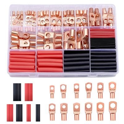 240PcsCopper Wire Lugs Battery Terminals Battery Cable Ends,AWG 2 4 6 8 10/12 Gauge WireConnectors,for Marine Electrical
