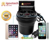 igootech Car Multifunctional Cup Shape 4 IN 1 ถ้วยขยายช่องจุดบุหรี่ 2 ช่อง USB 2 port ในรถยนต์ หน้าจอแสดงผลวัดค่าวัดแบตเตอรี่ เพิ่มที่ชาร์จในรถ Cup Shape Car Charger Dual USB Sockets power with LED 12-24V 3.1A แถมที่วางโทรศัพท์ มูลค่า 89 บาท