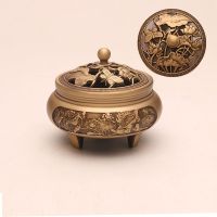 Copper craftsmans three legged incense burnerhousehold Zen Xuande stove plate sandalwood burner carving incense burner pure