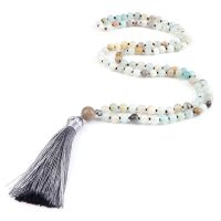 ZZOOI 108 Mala Natural Stone Matte Amazonite Round Beads Necklaces Women Buddhist Buddha Meditation Necklaces Men Prayer Yoga Jewelry