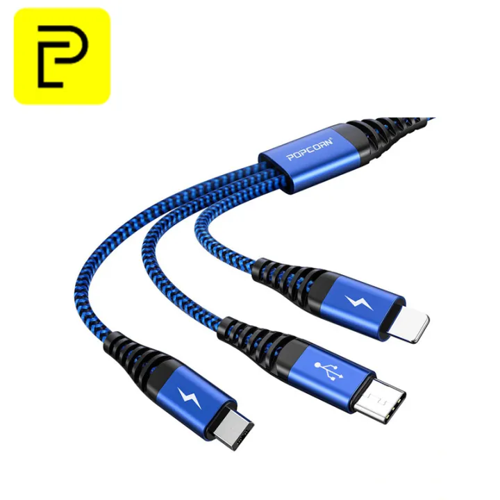 Popcorn FC01 3 In 1 Fast Charging Cable Micro USB Type C Cable