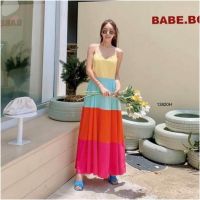 [ส่งไว!] M13820  Maxi Dress แม็กซี่เดรสสายเดี่ยวไขว้หลัง ดีเทลแต่งสลับสีตัดกันลงตัวสุดๆคะ ผ้าโฟร์เวย์ ใส่ออกมาแล้วเป๊ะเว่อร์