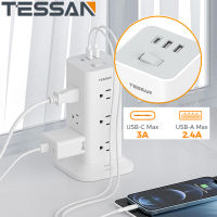 TESSAN Flat Plug Extension Cord 6 Feet with 12 Multiple Outlets 3 USB Ports (1 USB C), 1.8M Multi Plug Charging Station for Home, Office Supplies, Dorm Room Essentials