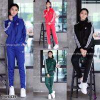 TW6439 เซตเสื้อแจ็คเก็ต+กางเกงวอร์มแต่งแถบ&amp;สกรีนโลโก้  Jacket + sweatpants set with stripes &amp; logo screen printing