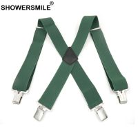 SHOWERSMILE สีเขียวผู้ชายเสื้อ Suspenders กว้าง 5 ซม.Mens Braces 120 ซม.4 คลิปปรับกางเกงหนังสายคล้องสำหรับแฟน-VXCB MALL