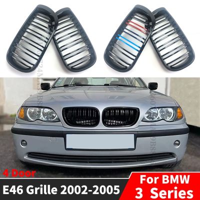 กระจังหน้ารถ BMW E46 4ประตู4D 3ชุด2002 2003 2004 2005 318I 320I 325I 330I สีดำมันวาวไตด้านหน้าตะแกรงเตียงคู่ปรับแต่ง