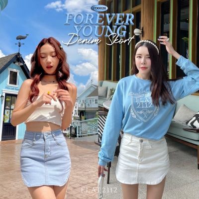 COD DSFGRETGRYTWE FLAT2112 FD0026 : FOREVERYOUNG DENIM SKORT กระโปรงกางเกง มีซับใน