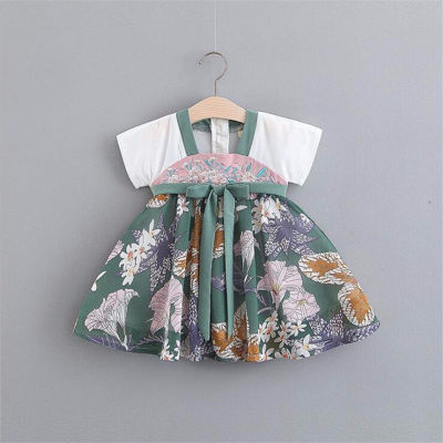 Baby Girls Cheongsam Dress  New Kids Hanfu Chinese Style Printed Embroidery Dresses for Girl Princess Wedding Party Clothes