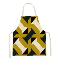 1 Pcs Geometric Anti-fouling Kitchen Aprons for Women Linen Household Cleaning Cooking Baking Waist Bib 66x47cm 47x38cm