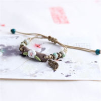 hang qiao shop Hand Chain Knitted Ceramic Bracelet Girlfriends Temperament Vintage Flowers