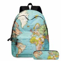 2020 New 2pcs World Map Printing Backpack Laptop Daypack Bookbag with Pencil Case Set Travel Daypack Student Rucksack