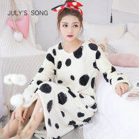 JULYS SONG Cartoon Flannel Women Nightdress Autumn Winter Cute Animal Robe Female Thick Warm Dress Women Sleepwear