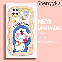 Chenyyka เคสสำหรับ Realme C15 C25Y C21Y C21 เคสการ์ตูนโดราเอมอนน่ารักใหม่ โบกขอบกันกระแทกแบบใสนิ่มเคสมือถือโปร่งใสกล้องถ่ายรูปที่สร้างสรรค์เคสซิลิกาเจลฝาครอบป้องกัน