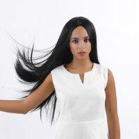 FAVE Long Straight Gray Ash Brown Blonde Synthetic Wigs for White /Black Women 24 Inch Middle Part Cosplay Or Party Gift ของขวัญ