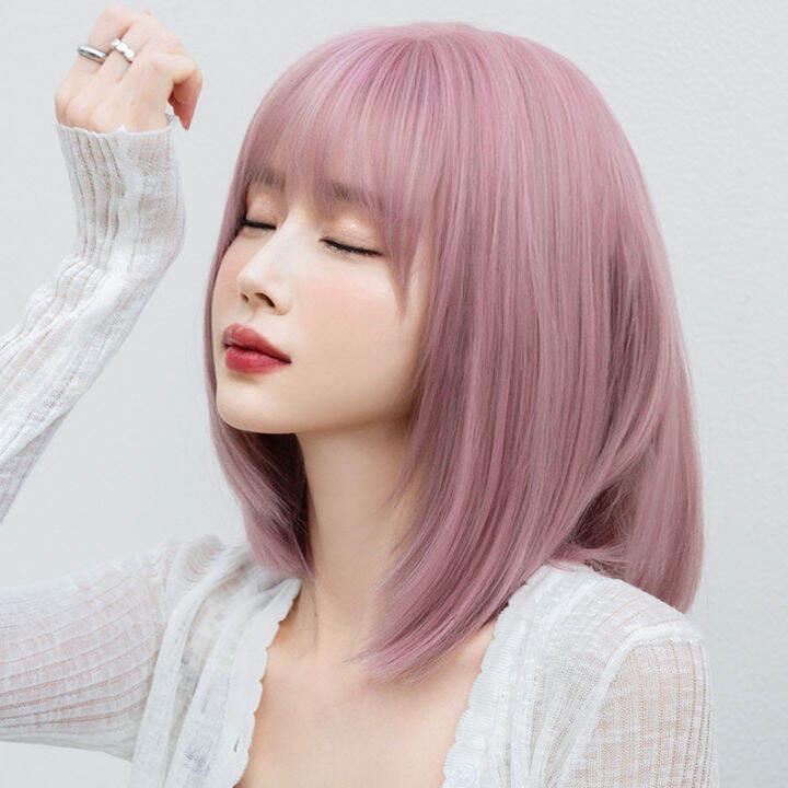 new-fashion-wig-human-hair-original-real-hair-true-hair-pink-washable-short-hair-womens-hair-shoulder-length-bangs-long-hair-air-bangs-short-hair-dbv