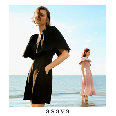 [asava ss22] asava scallop draped-sleeve blouse เสื้อผู้หญิง อาซาว่า แขนพอง แต่งเดรปชายฉลุ