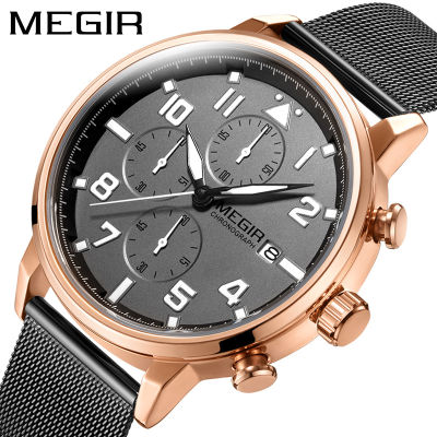 New Spot Megir Watch Mens Multifunctional Chronograph Waterproof Steel Band Sport Quartz Watch 2157