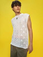 hot【DT】 Top for Men Hollow Out Knitted Sweater Sleeveless See-Through Streetwear Beach Z5082202