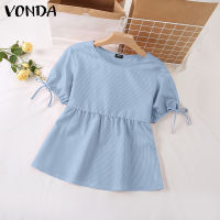 (จัดส่งฟรี)Fancystyle VONDA เสื้อยืดคอกลมแขนพองลำลองพิมพ์ลายเสื้อเป็นชั้นๆวินเทจเรขาคณิต #2