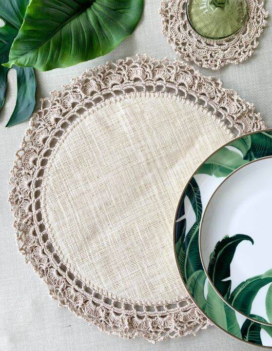 Handkrafted raffia crocheted placemat Beige Lazada PH