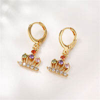 New Trendy Geometric Crown Crystal Crown Earrings Women Colorful Zircon Ear Jewelry Best Holiday Gift